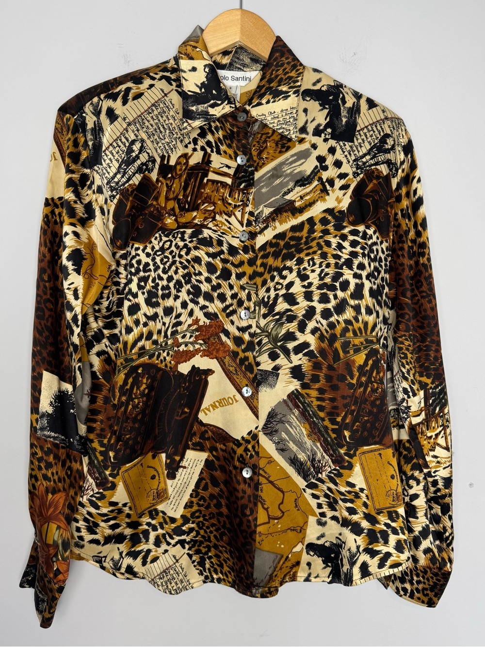 Paolo Santini Safari World Traveler 100% Silk Leopard Button Down Blouse Vintage - Picture 7 of 9